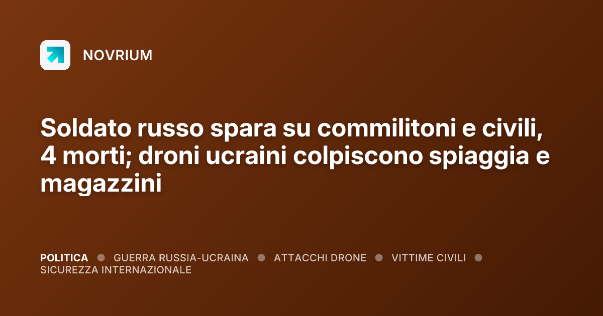 Soldato russo spara su commilitoni e civili, 4 morti; droni ucraini colpiscono spiaggia e magazzini