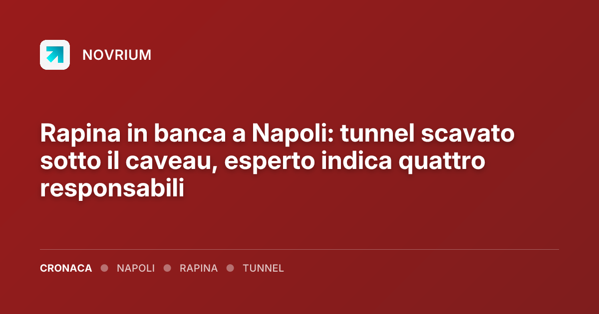 Rapina in banca a Napoli: tunnel scavato sotto il caveau, esperto indica quattro responsabili
