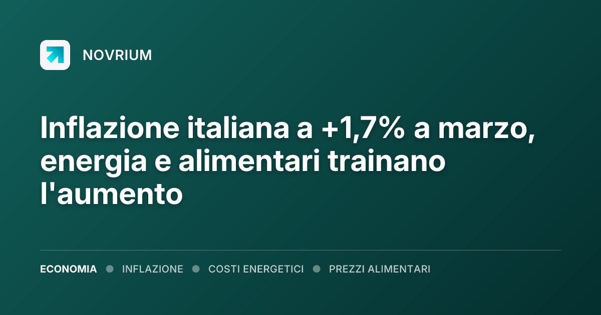 Inflazione italiana a +1,7% a marzo, energia e alimentari trainano l'aumento
