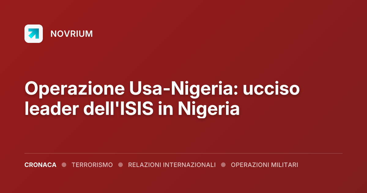 Operazione Usa-Nigeria: ucciso leader dell'ISIS in Nigeria