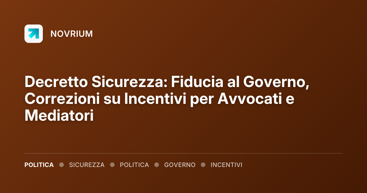 Decretto Sicurezza: Fiducia al Governo, Correzioni su Incentivi per Avvocati e Mediatori