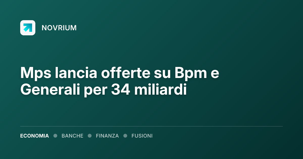 Mps lancia offerte su Bpm e Generali per 34 miliardi