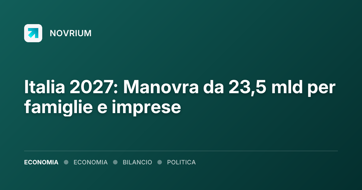 Italia 2027: Manovra da 23,5 mld per famiglie e imprese