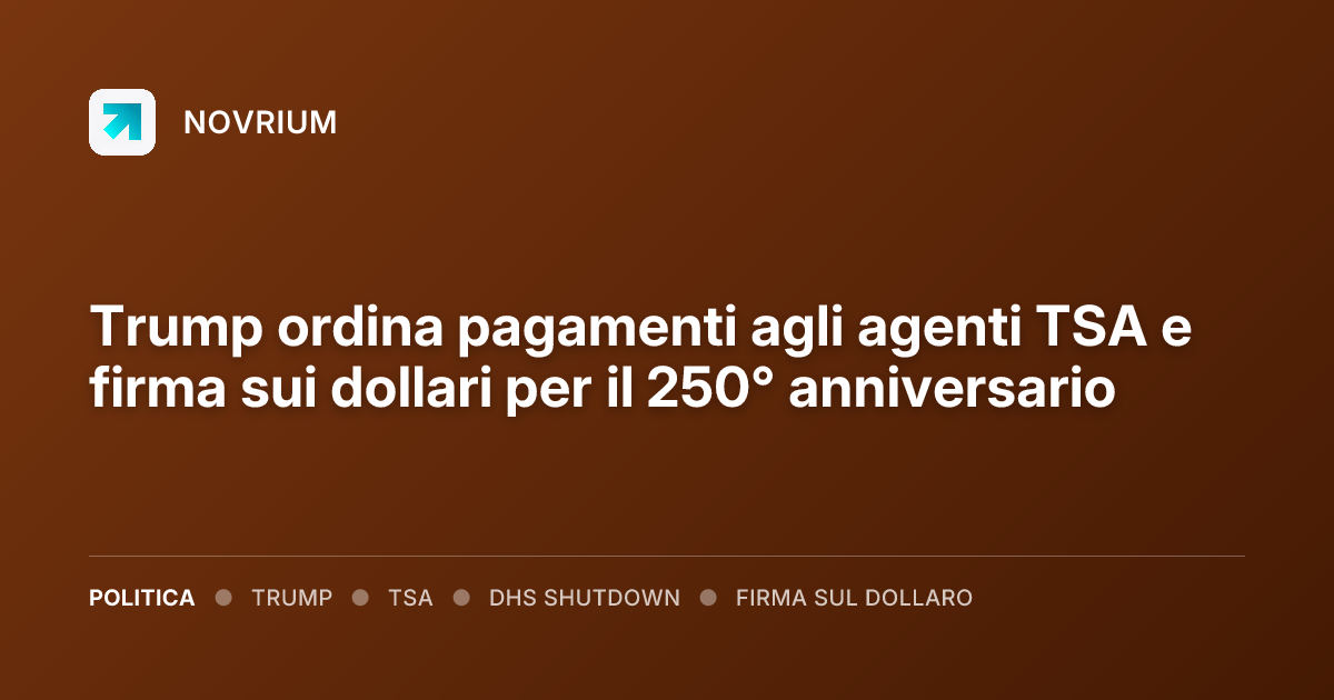 Trump ordina pagamenti agli agenti TSA e firma sui dollari per il 250° anniversario
