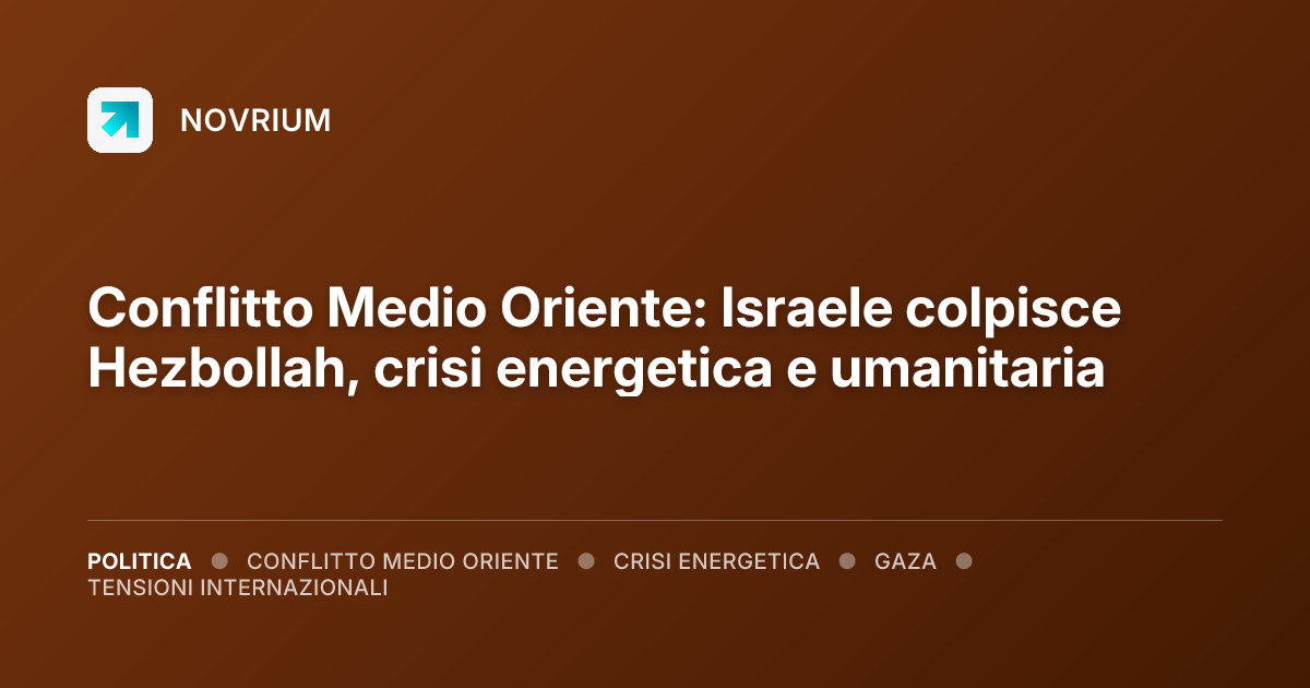 Conflitto Medio Oriente: Israele colpisce Hezbollah, crisi energetica e umanitaria