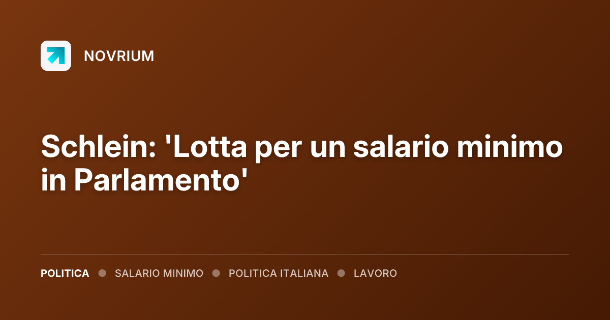 Schlein: 'Lotta per un salario minimo in Parlamento'