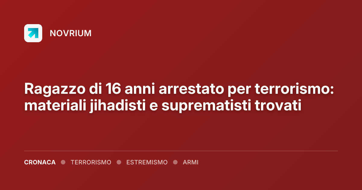 Ragazzo di 16 anni arrestato per terrorismo: materiali jihadisti e suprematisti trovati