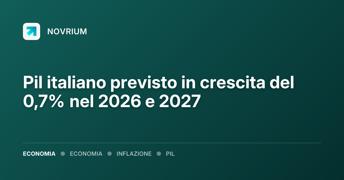 Pil italiano previsto in crescita del 0,7% nel 2026 e 2027
