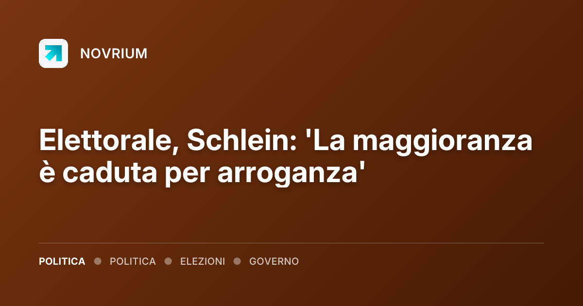 Elettorale, Schlein: 'La maggioranza è caduta per arroganza'