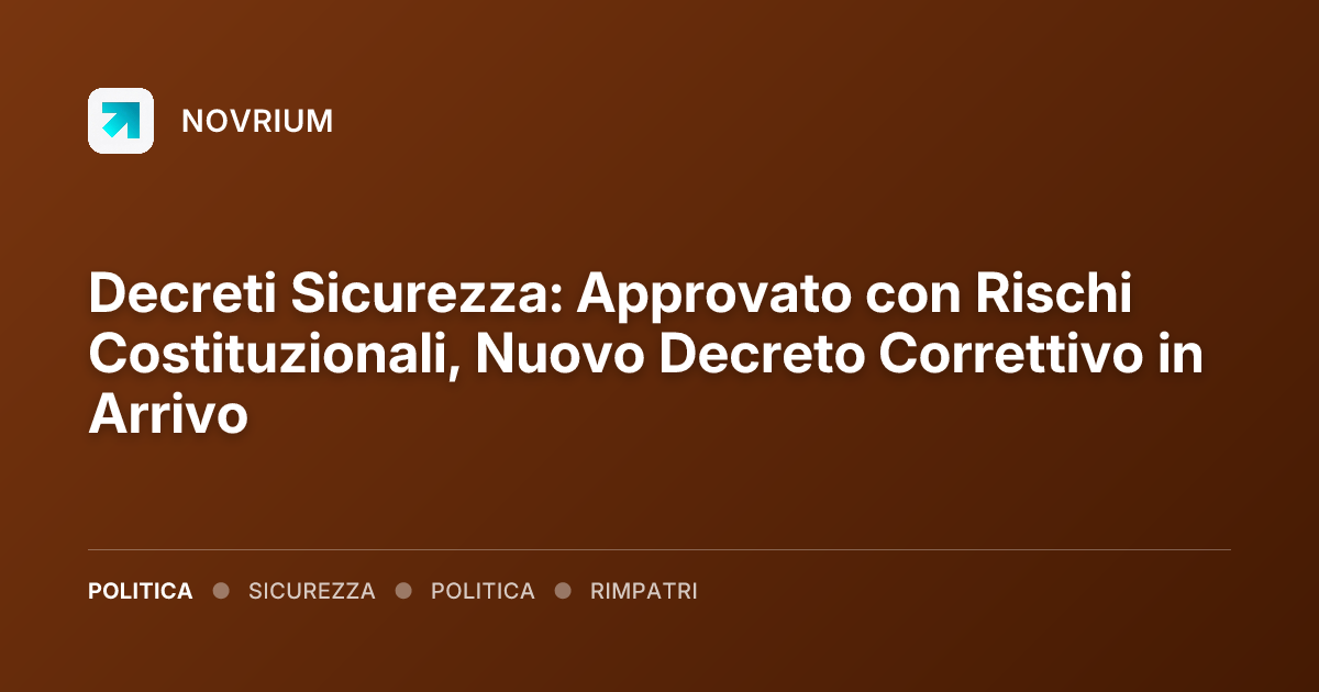 Decreti Sicurezza: Approvato con Rischi Costituzionali, Nuovo Decreto Correttivo in Arrivo