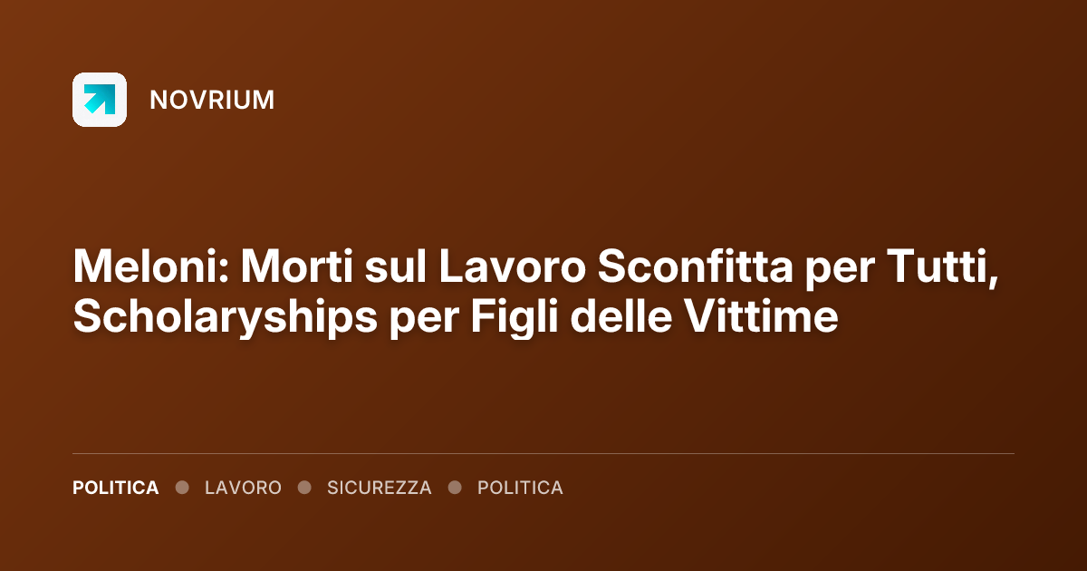 Meloni: Morti sul Lavoro Sconfitta per Tutti, Scholaryships per Figli delle Vittime