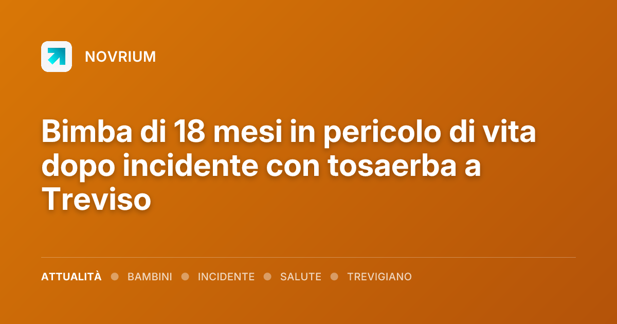 Bimba di 18 mesi in pericolo di vita dopo incidente con tosaerba a Treviso