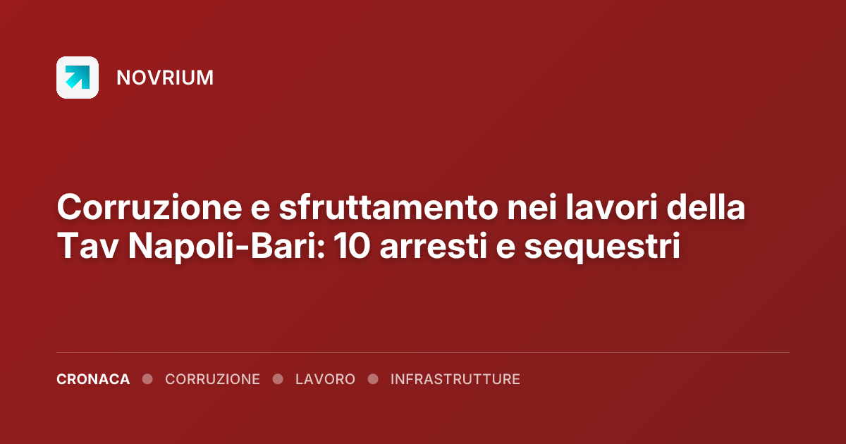 Corruzione e sfruttamento nei lavori della Tav Napoli-Bari: 10 arresti e sequestri
