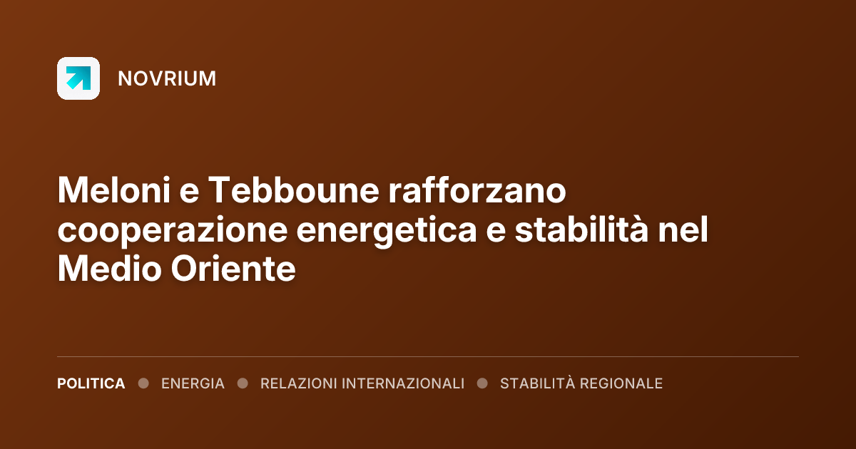 Meloni e Tebboune rafforzano cooperazione energetica e stabilità nel Medio Oriente