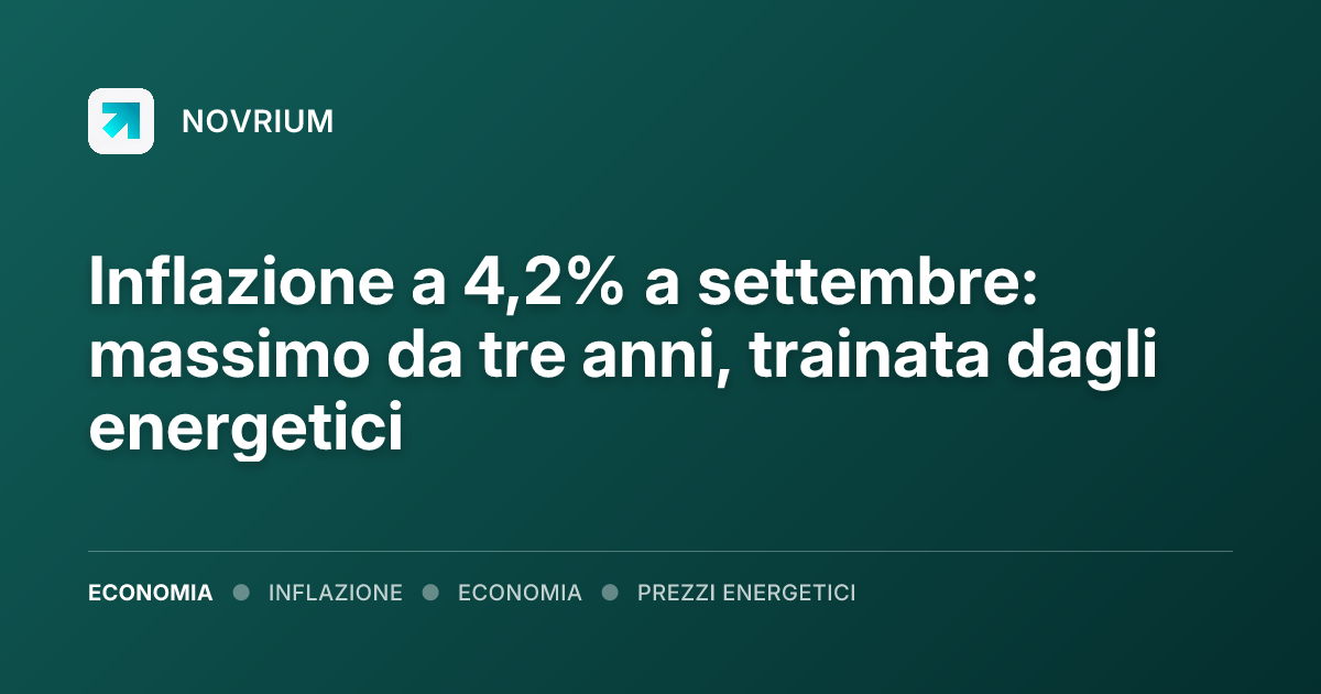 Inflazione a 4,2% a settembre: massimo da tre anni, trainata dagli energetici
