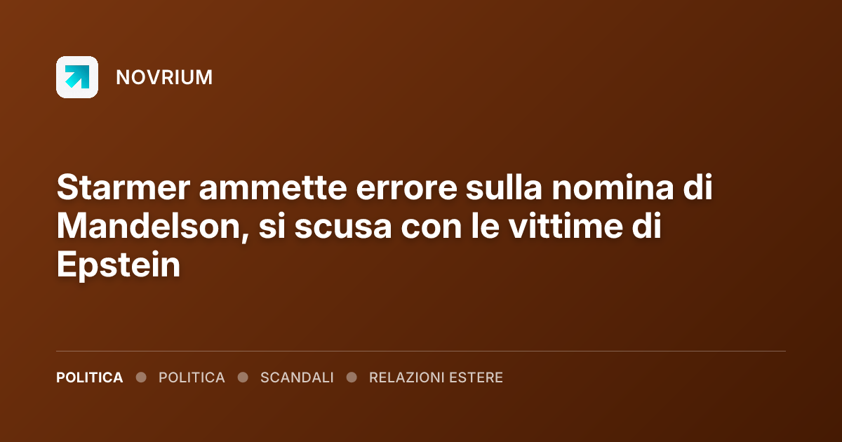 Starmer ammette errore sulla nomina di Mandelson, si scusa con le vittime di Epstein