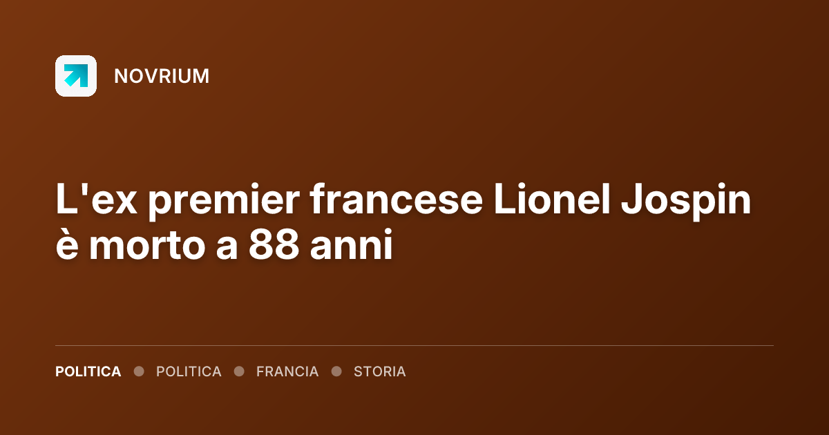 L'ex premier francese Lionel Jospin è morto a 88 anni