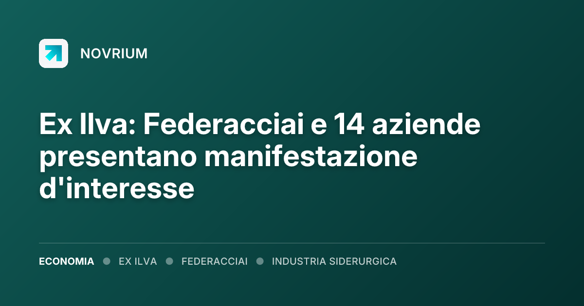 Ex Ilva: Federacciai e 14 aziende presentano manifestazione d'interesse