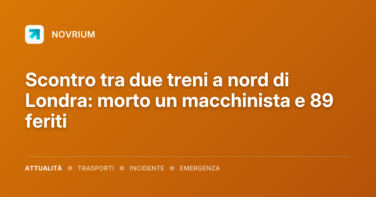 Scontro tra due treni a nord di Londra: morto un macchinista e 89 feriti