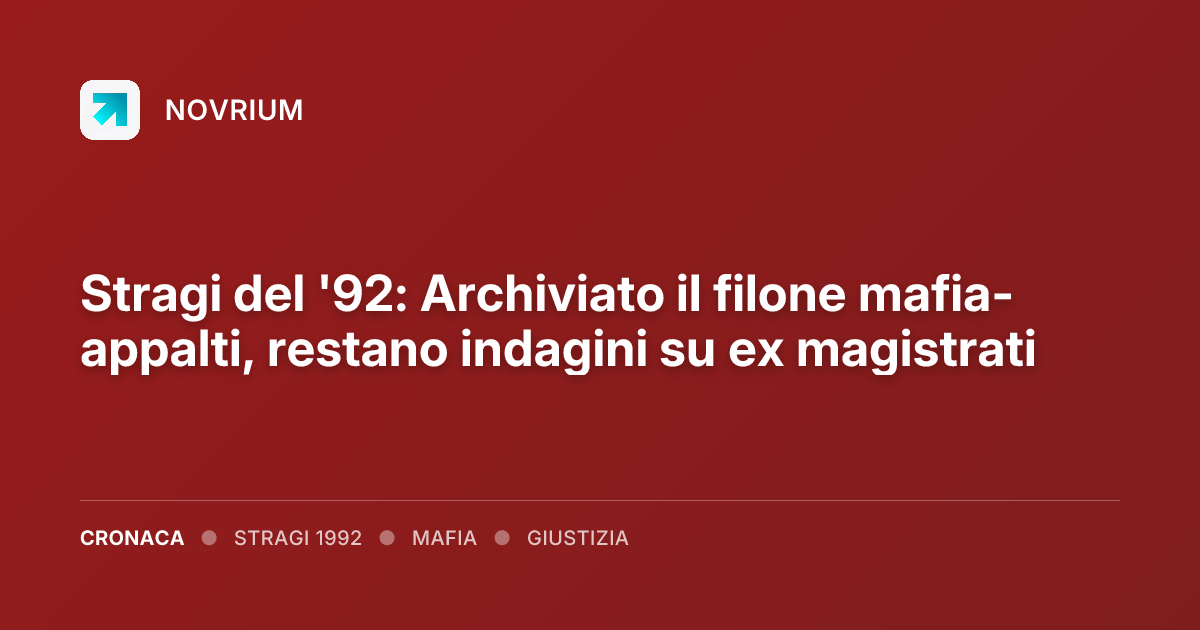 Stragi del '92: Archiviato il filone mafia-appalti, restano indagini su ex magistrati