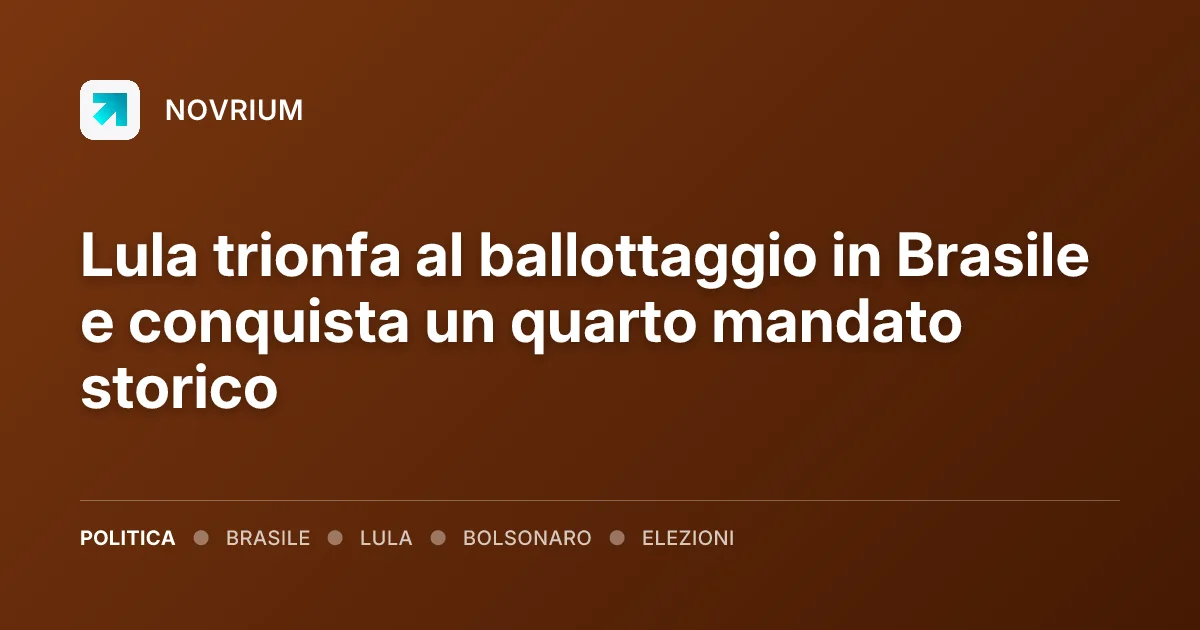 Lula trionfa al ballottaggio in Brasile e conquista un quarto mandato storico