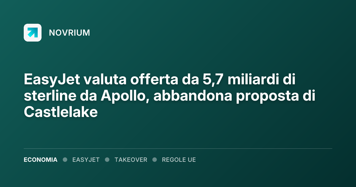 EasyJet valuta offerta da 5,7 miliardi di sterline da Apollo, abbandona proposta di Castlelake