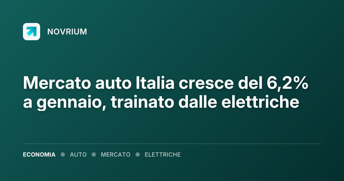 Mercato auto Italia cresce del 6,2% a gennaio, trainato dalle elettriche