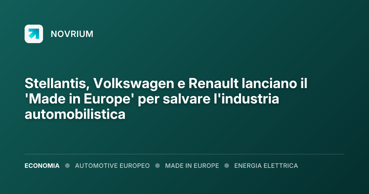 Stellantis, Volkswagen e Renault lanciano il 'Made in Europe' per salvare l'industria automobilistica