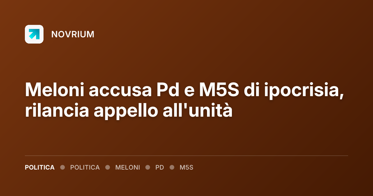 Meloni accusa Pd e M5S di ipocrisia, rilancia appello all'unità