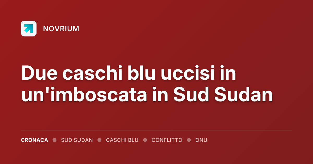 Due caschi blu uccisi in un'imboscata in Sud Sudan