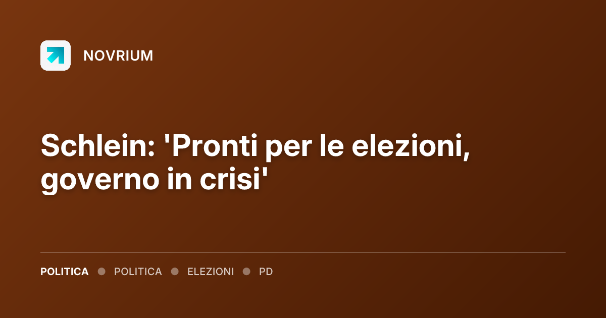 Schlein: 'Pronti per le elezioni, governo in crisi'