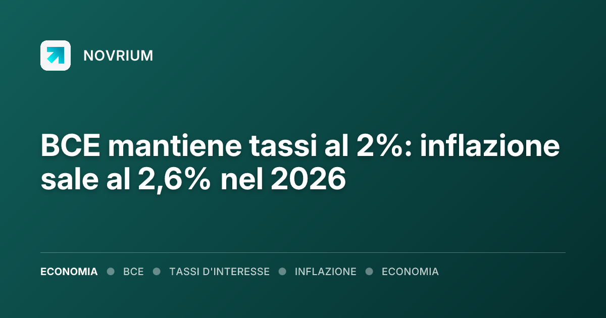 BCE mantiene tassi al 2%: inflazione sale al 2,6% nel 2026