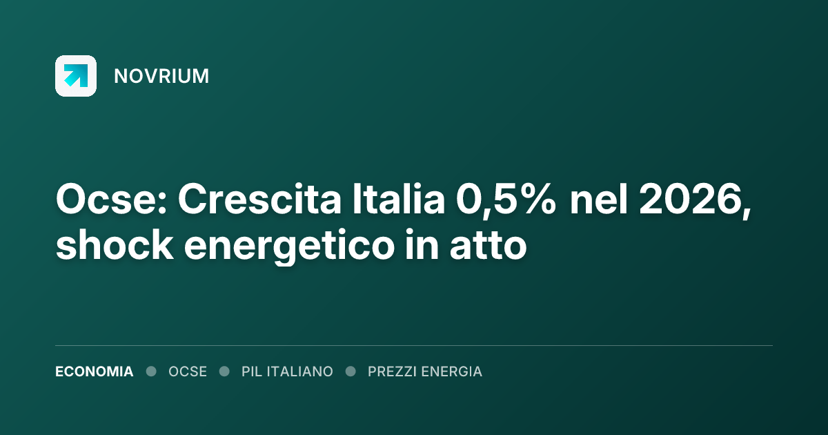 Ocse: Crescita Italia 0,5% nel 2026, shock energetico in atto