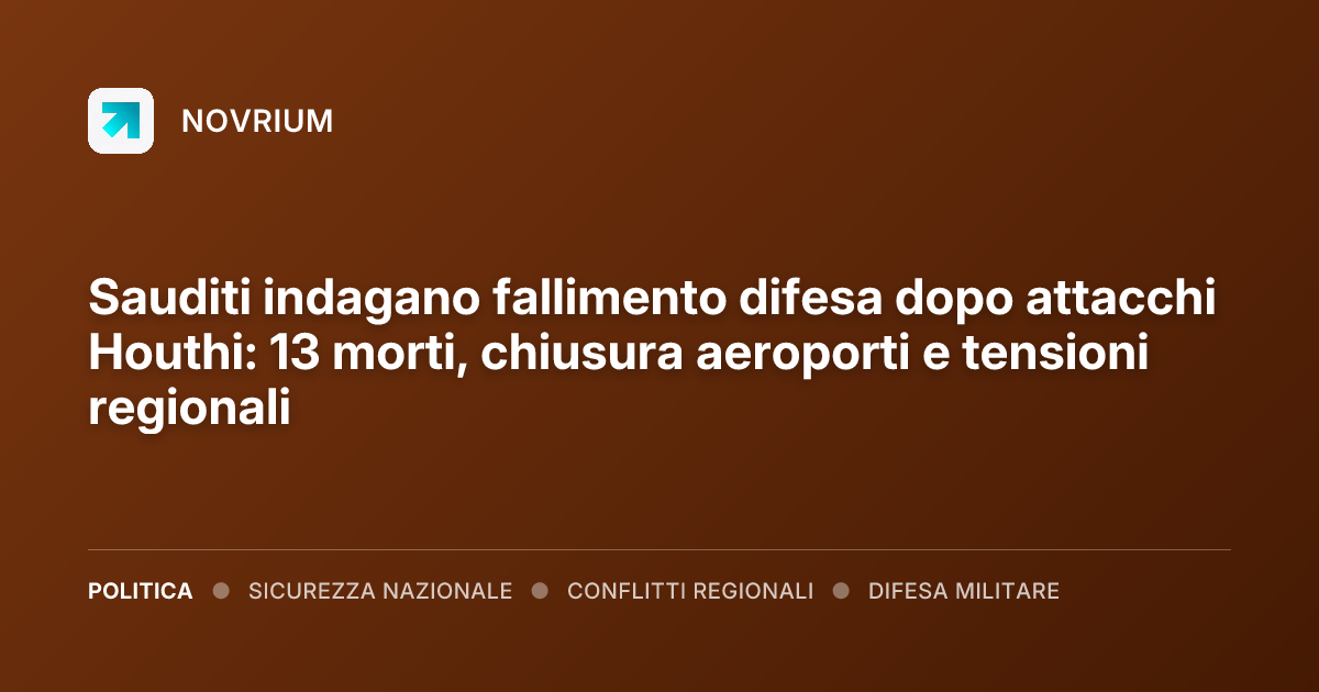 Sauditi indagano fallimento difesa dopo attacchi Houthi: 13 morti, chiusura aeroporti e tensioni regionali