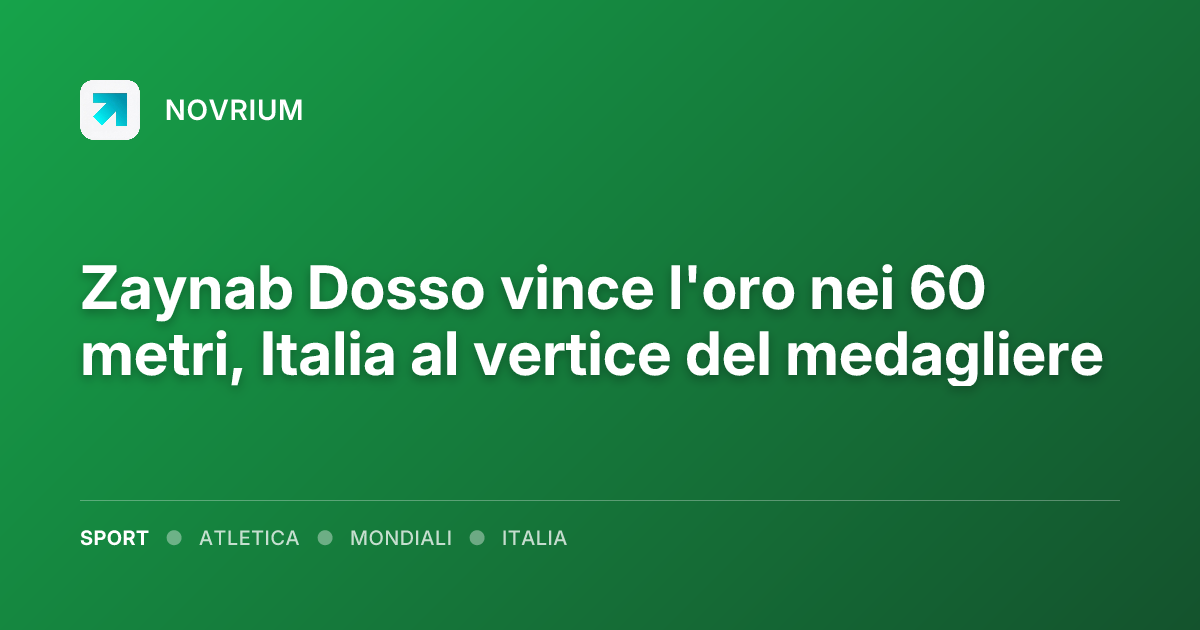 Zaynab Dosso vince l'oro nei 60 metri, Italia al vertice del medagliere