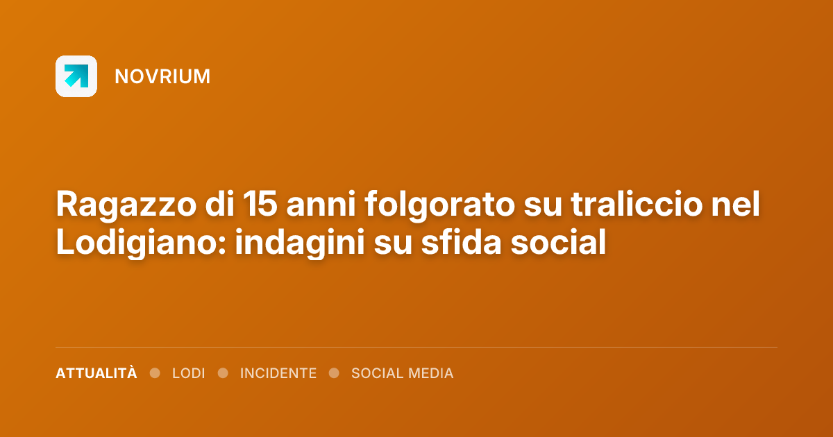 Ragazzo di 15 anni folgorato su traliccio nel Lodigiano: indagini su sfida social